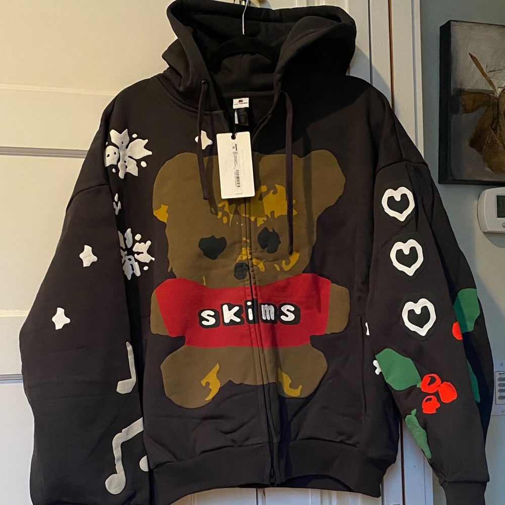 NWT Cactus Plant Flea Market Skims Collab Size Large black teddy bear hoodie